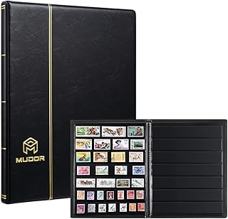 MUDOR Stamp Collecting Album, 7 Rows Pockets Stamp Book for Collectors, 10 Sheets Stamp Stockbook