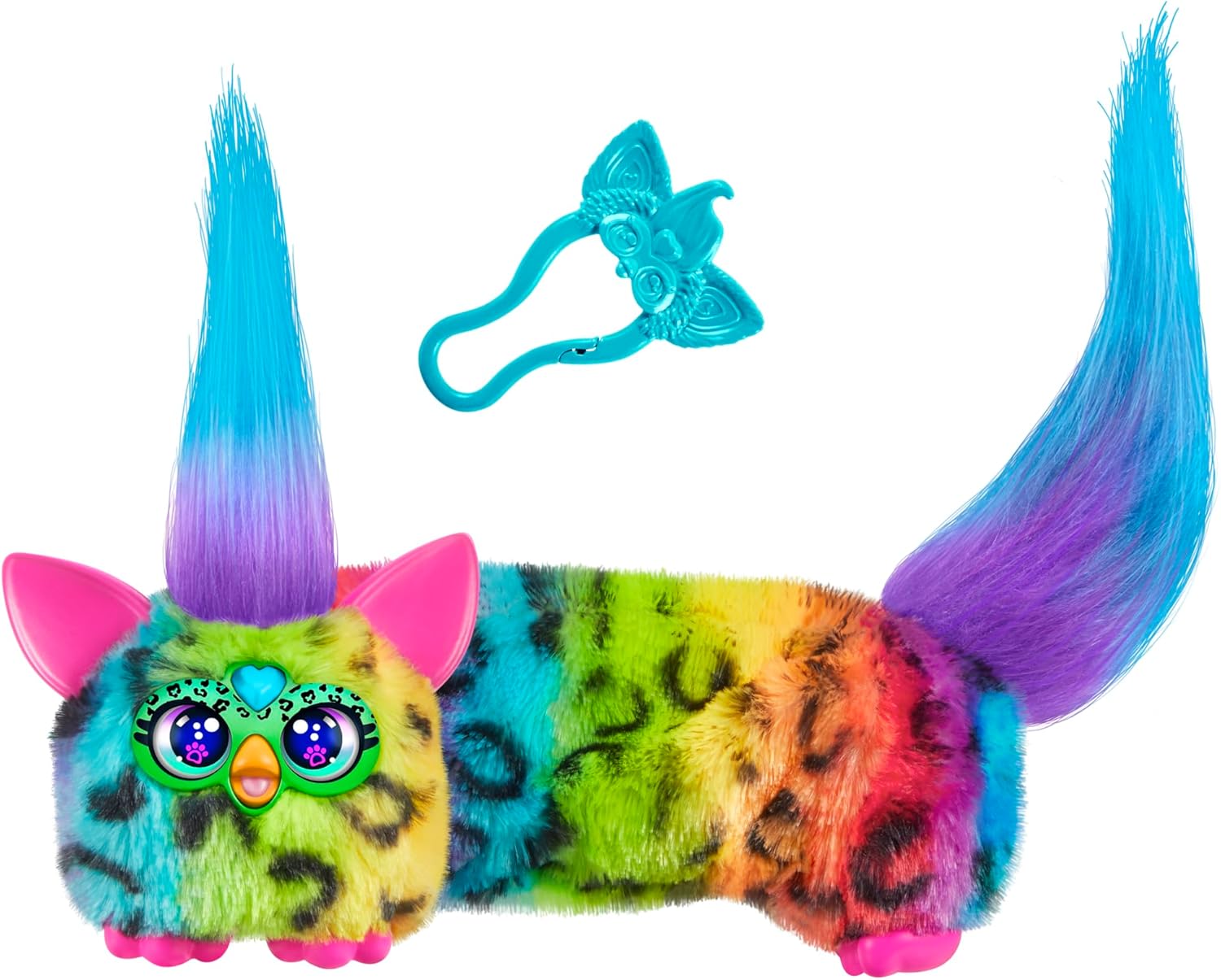 FURBY DJ Furblets Rain-Bow-Kat Mini Electronic Plush Toy with Funny Stretchable Sound Effects & Music, Speaks Furbish, Multicolor
