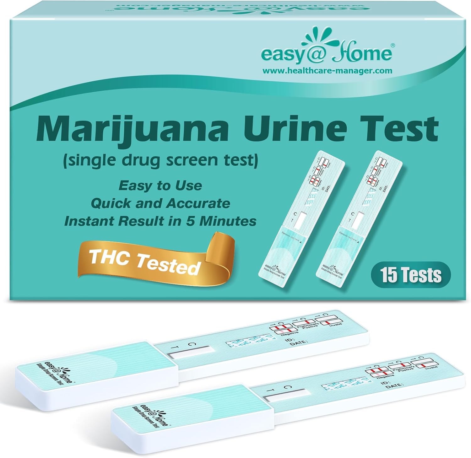 Easy@Home Single Drug Screen Test (Cannabinoids Urine Test) - THC Tests for Home THC Drug Test Urine Detox Kit Cutoff Level 50ng/mL Individually Wrapped - EDTH-114 (15 Pack)
