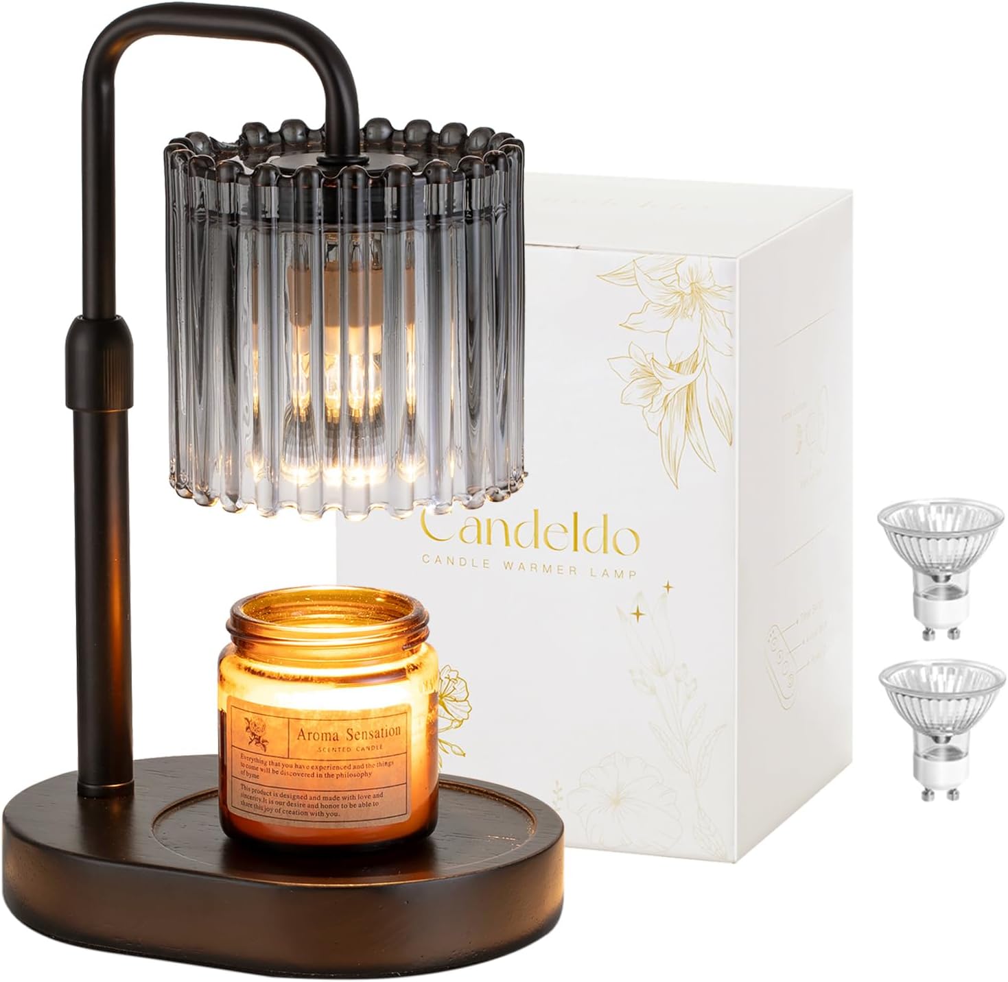Candeldo Candle Warmer Lamp with Timer: Candle Warmers with 2 Bulbs Height Adjustable Dimmable Wax Melt House Warming Gifts New Home Bedroom Modern Decor Gift for Women