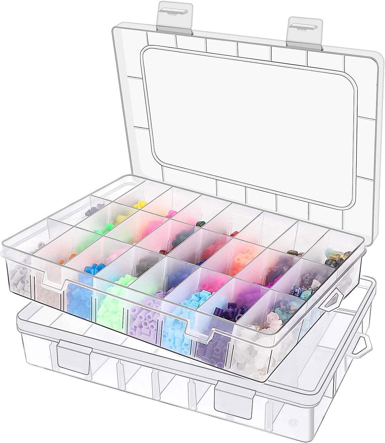 24 Plastic Compartments Storage Box Set of 2 Small Parts Organiser Adjustable Plastic Assortment Box Transparent Sorting Boxes for Small Parts Jewellery Screws Ironing Beads Earrings Beads Sewing