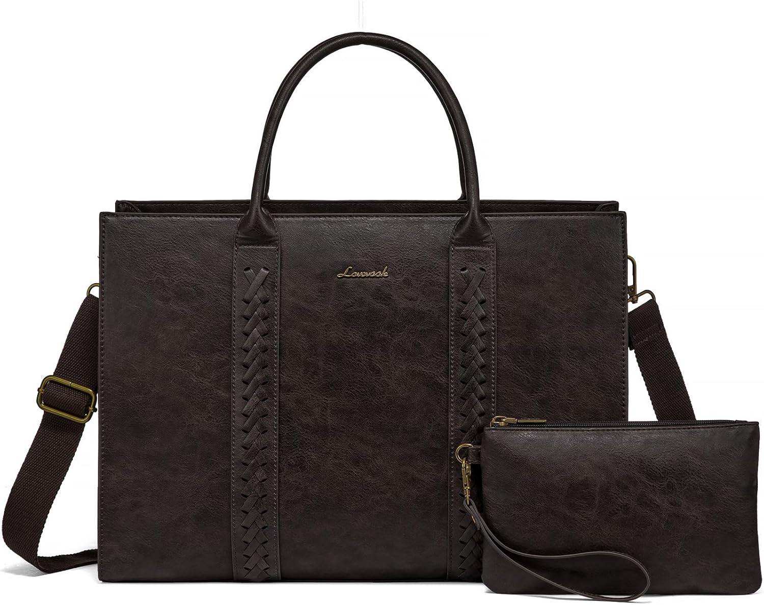 LOVEVOOK Laptop Tote Bag for Women, Vintage Leather Work Bags 15.6 inch Laptop Bag, Waterproof Computer Bag Business Office Briefcase, Coffee