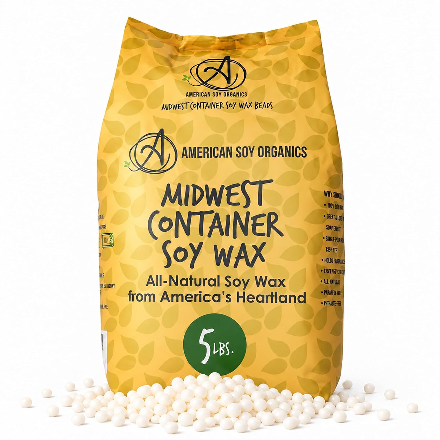American Soy Organics 100% Midwest Soy Wax Beads, Candle Wax, 5 lbs