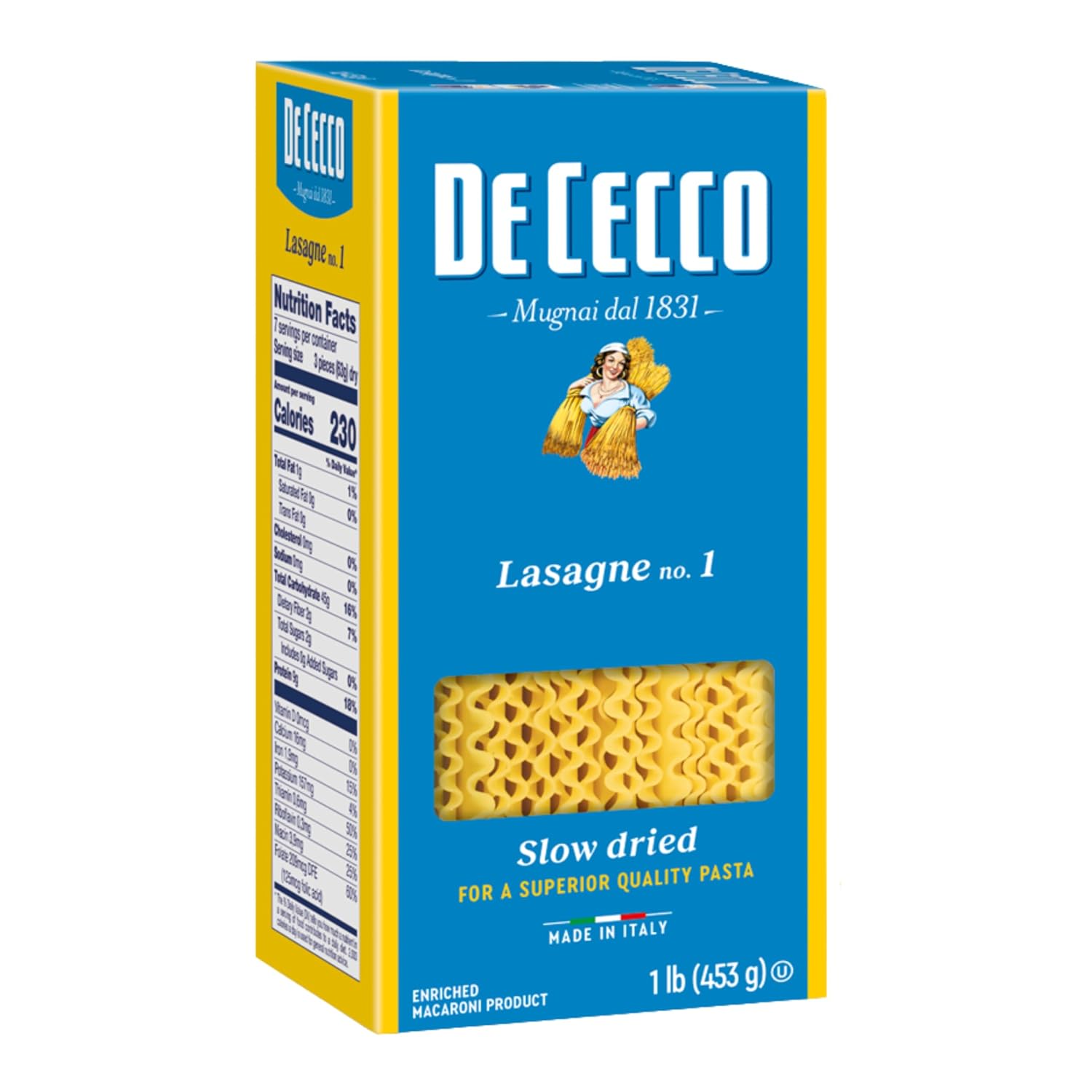De Cecco Lasagne No.1 Pasta, 16 Oz, Authentic, Slow Dried, Made with Durum Wheat, Versatile Pasta for Sauces & Recipes, Made in Italy