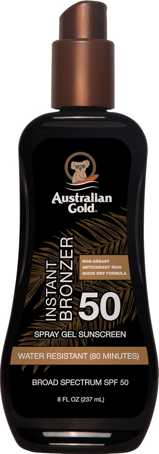 Australian Gold Spray Gel Sunscreen SPF 50 Broad Spectrum | Instant Bronzer