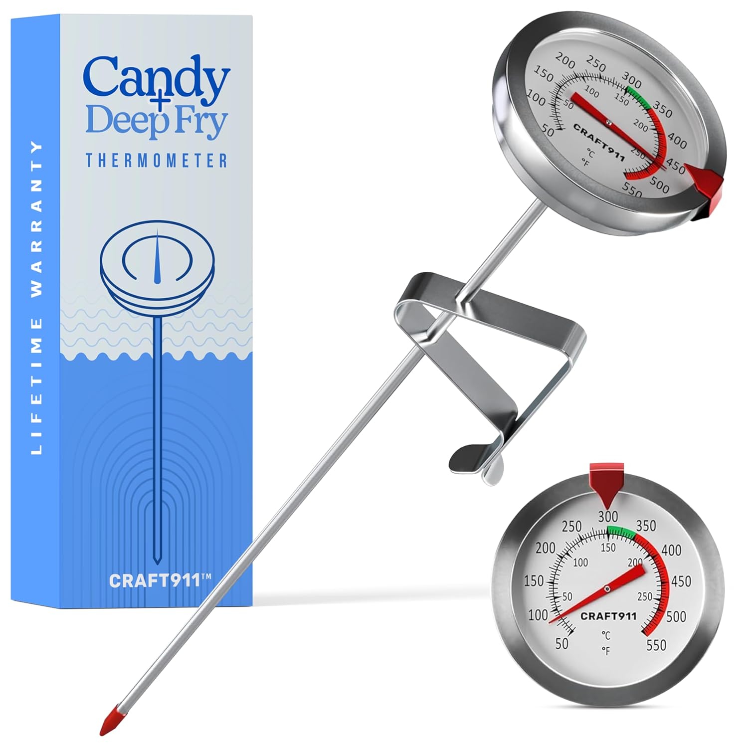CRAFT911 Candy Thermometer with Pot Clip - Deep Fry Oil Thermometer for Frying and Candle Making
