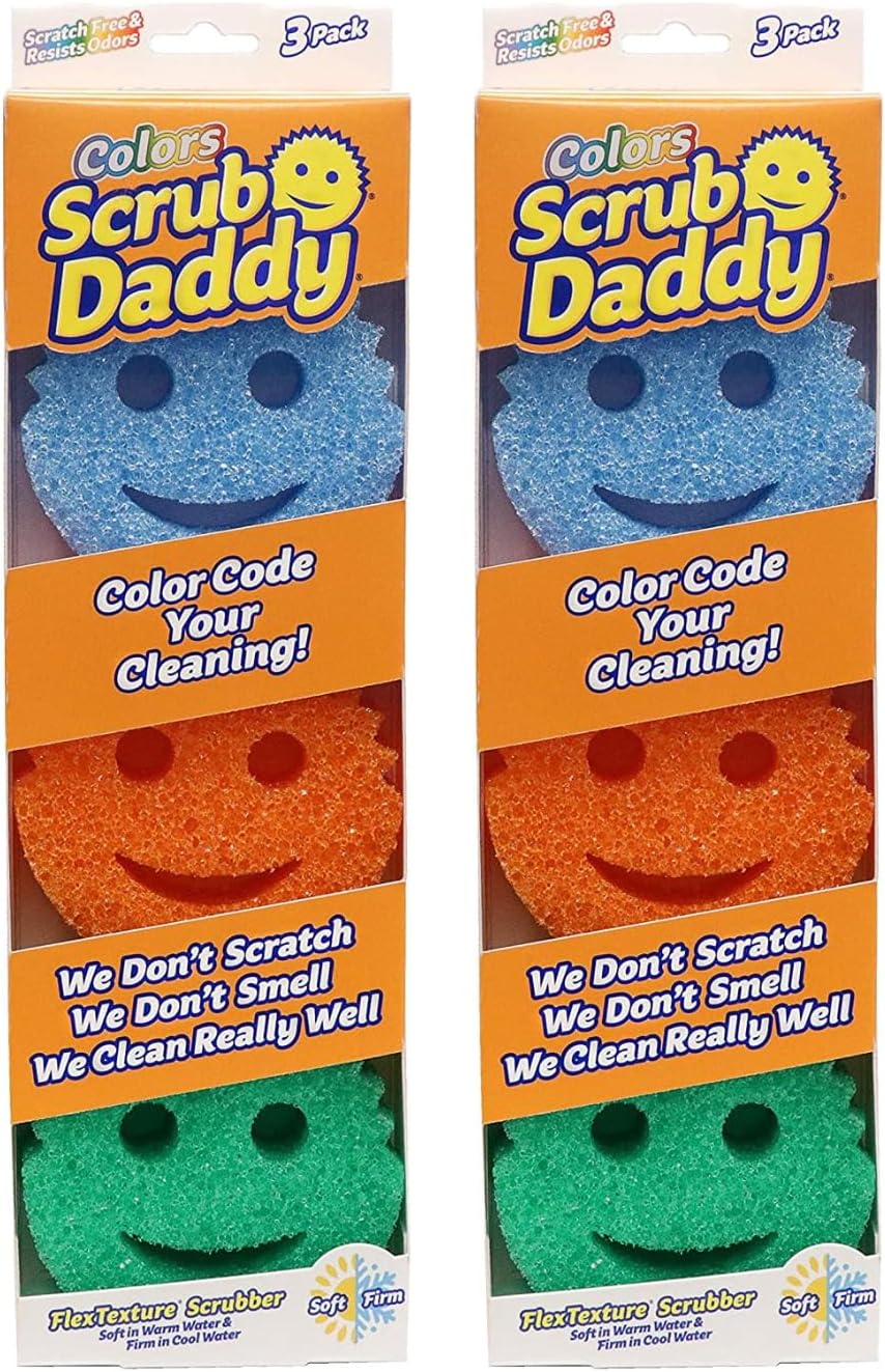 Scrub Daddy Colors - Kitchen Sponge Variety Pack - Scratch-Free Multipurpose Dish Sponges - BPA Free & Made with Polymer Foam - Stain & Odor Resistant (3 Count, 2 Pack)