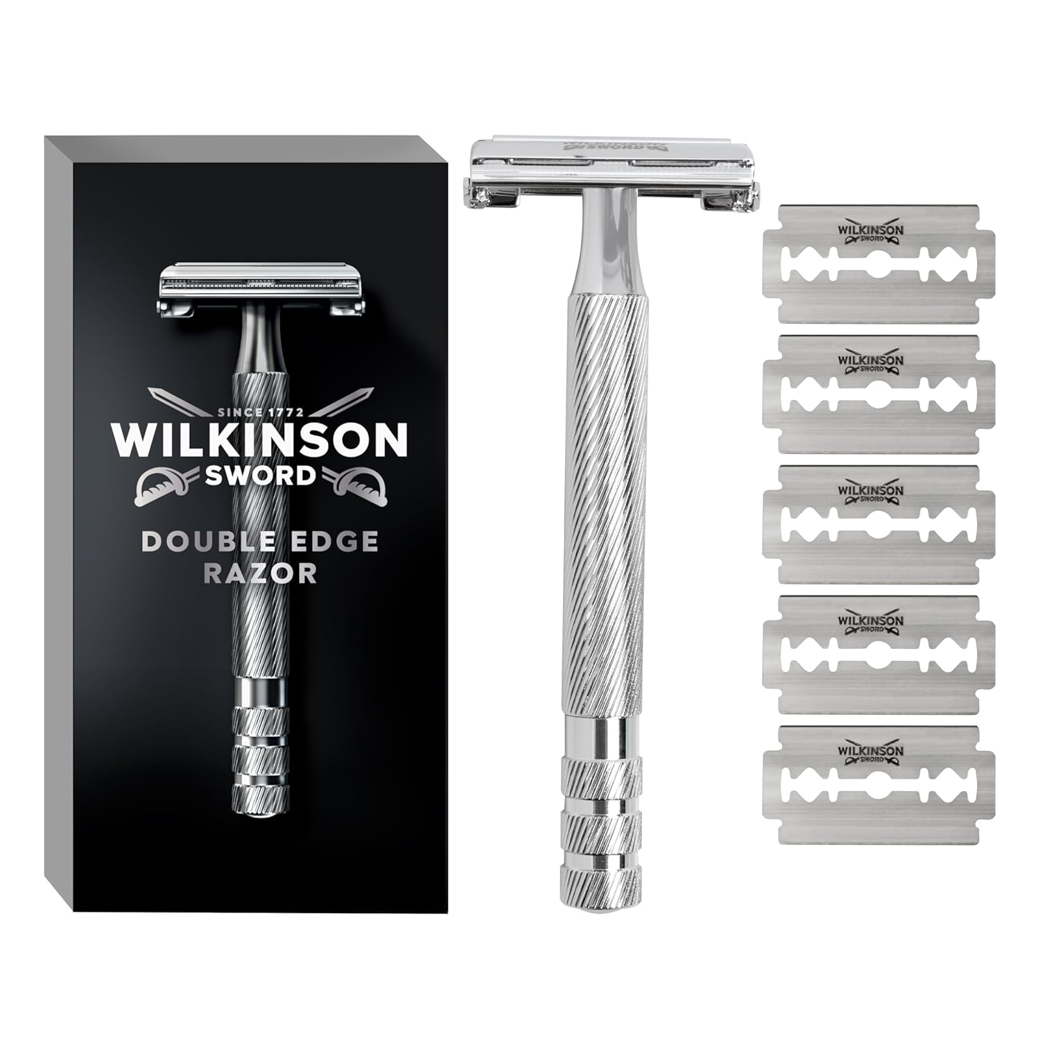 Wilkinson Sword Classic Double Edge Premium Men’s Metal Safety Razor with x5 Refill Blades