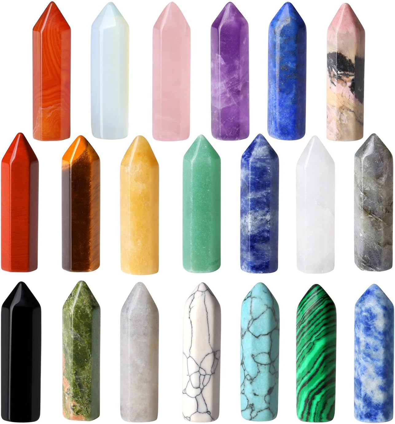 QINJIEJIE 20 PCS Healing Crystals Stones Sets Wands Bulk Natural Pocket Amethyst Crystal Rose Quartz Assorted Pointed Reiki Gemstones Polished Energy Meditation Chakra Christmas Gift Stocking Stuffers