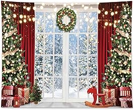 Allenjoy 118" x 95" Christmas Window Backdrop for Photography Winter Merry Xmas Tree Background Snow Holiday Photobooth Portrait Party Banner Festival Photo Studio Props Supplies