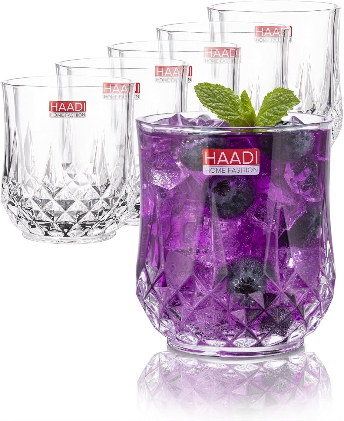 HAADI Glasses Drinking Set of 6 Crystal Clear Shot Water Glass Tumbler Cocktail Glasses for Wine, Whiskey, Juice,Gin and Other Beverages -320ml