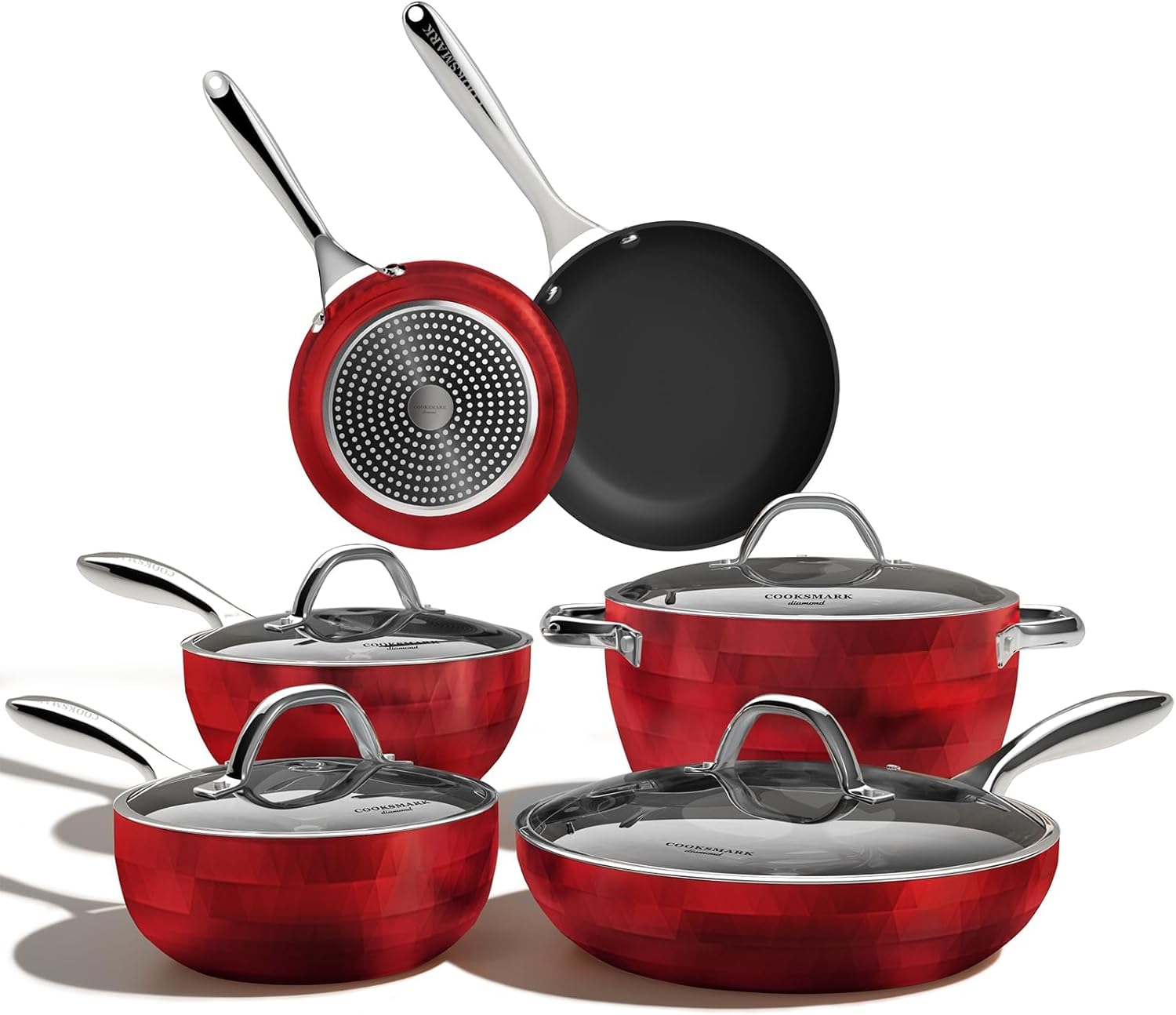 COOKSMARK 10Pc Ceramic Pots and Pans Set, Nonstick Kitchen Cookware Set,Induction Dishwasher Safe Oven Safe Suitable PTFE PFOA Free
