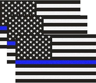 Reflective US Flag Decal Packs with Thin Blue Line for Cars & Trucks, 5 x 3 inch American USA Flag Decal Sticker Honoring Police Law Enforcement Vinyl Window Bumper Tape (3-Pack)