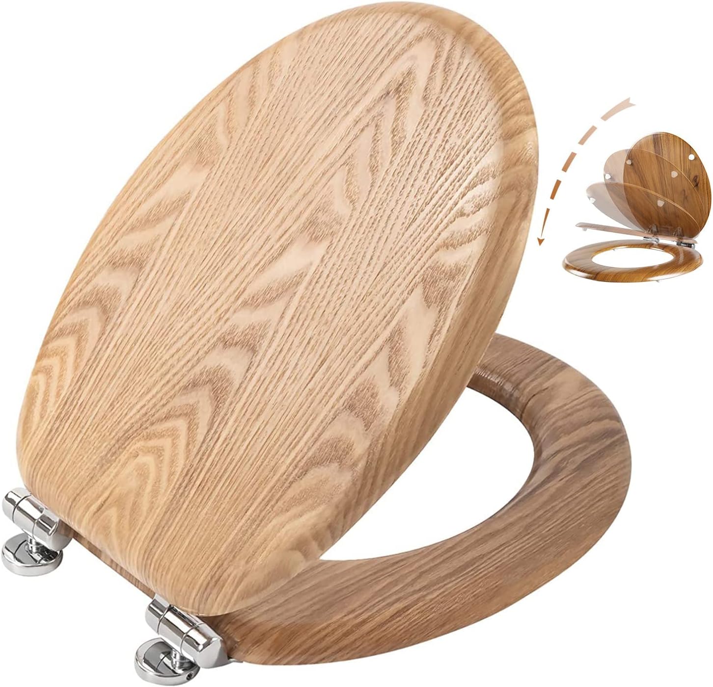 Angel Shield Antibacterial Wooden Soft Close Toilet Seat with Quick Release Adjustable Hinges Toilet Seat Easy Clean and Assembly for Bathroom 45 x 37 x 5.6 cm (Solid Oak)