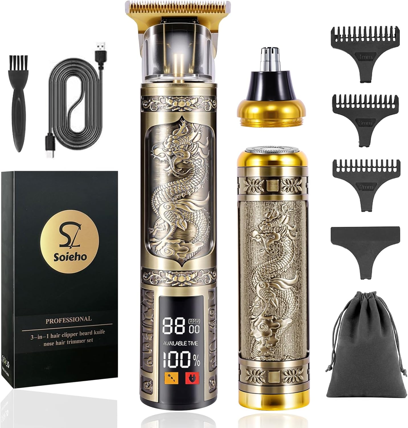 Professional Hair Clippers for Men,T-bar Trimmer and Cordless Electric Shaver, Nose Hair Trimmer, Men's Hair Clipper and Shaver Set, Rechargeable Home Hair Cutting Tools