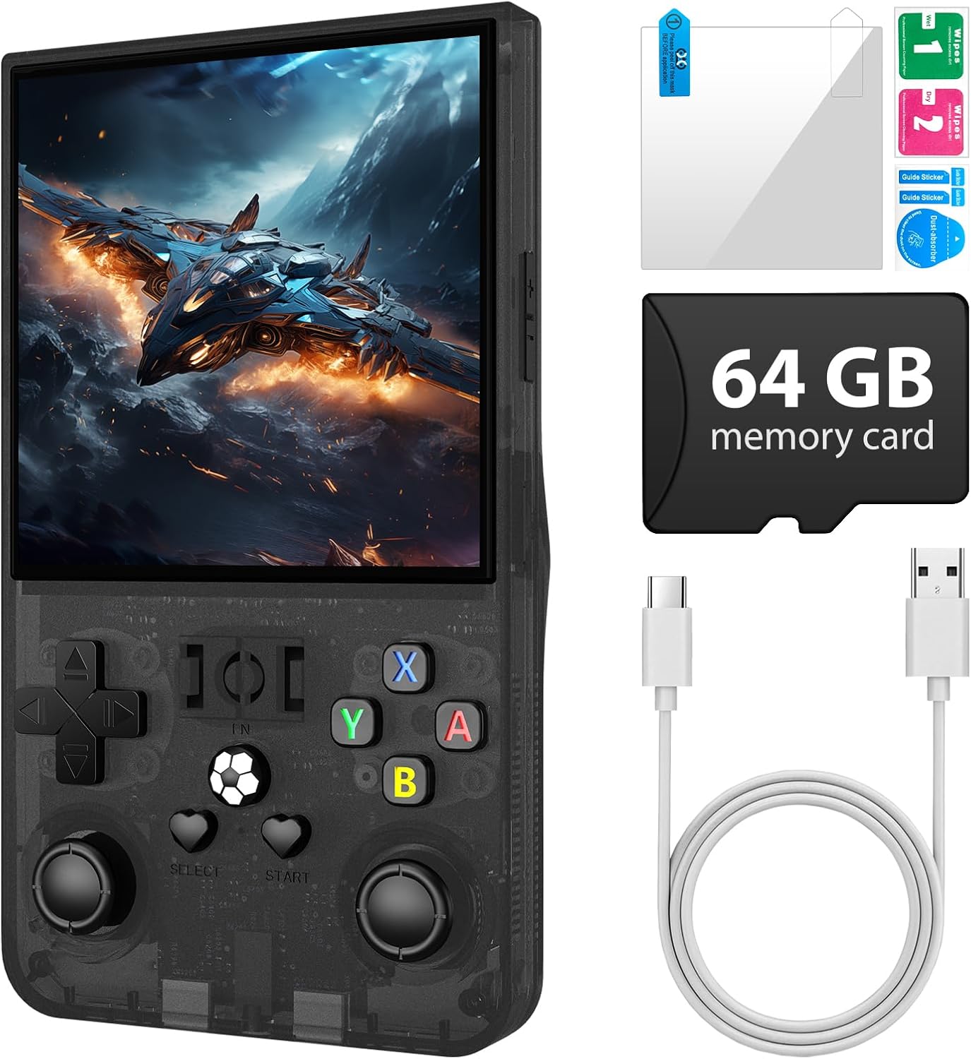 R36MAX Retro Gaming Console, Handheld Game Console with 4000mAh Battery 4.0”IPS Screen, Open Source Linux System and 18000+ Games, with 64GB TF Card Portable Video Gaming Console, Transparent Black