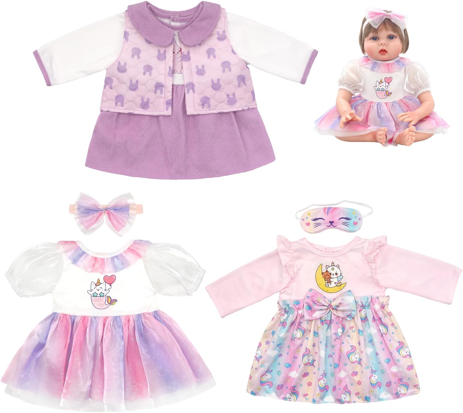 Ecore Fun 3 Set Reborn Doll Clothes, 6 Pcs Baby Doll Clothes for 20-22 Inch, Dolls Clothes and Accessories Dress Outfits Include Coat, Skirts, Headbands