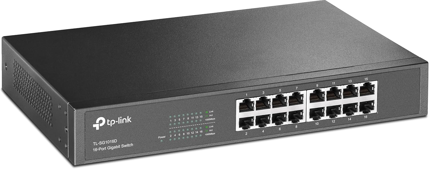 TP-Link TL-SG1016D Switch 16 Port Gigabit, 10/100/1000 Mbps Network Switch,‎‎ 802.1p/DSCP QoS Ethernet Splitter Extender, Loop Prevention Isolation Mode, Desktop/Rack Mount, Metal Case IEEE 802.3x