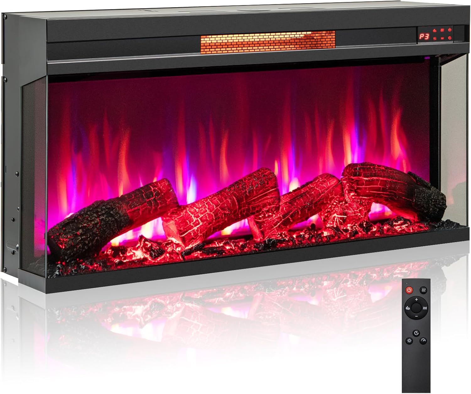 ORALNER 36" Electric Fireplace Insert, 3-Sided View Glass Fireplace Heater w/ 7 Flame Colors, Remote & 9H Timer, Thermostat, Indoor Recessed Fireplace for TV Stand, 1500W, Black (36 INCHES)