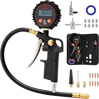 T500 Digital Tire Pressure Gauge with Inflator, Tire Gauge 0-250 PSI, Calibrated to ANSI B40.7 Grade 2A, Air Chuck & Compressor Accessories with Storage Bag, Black
