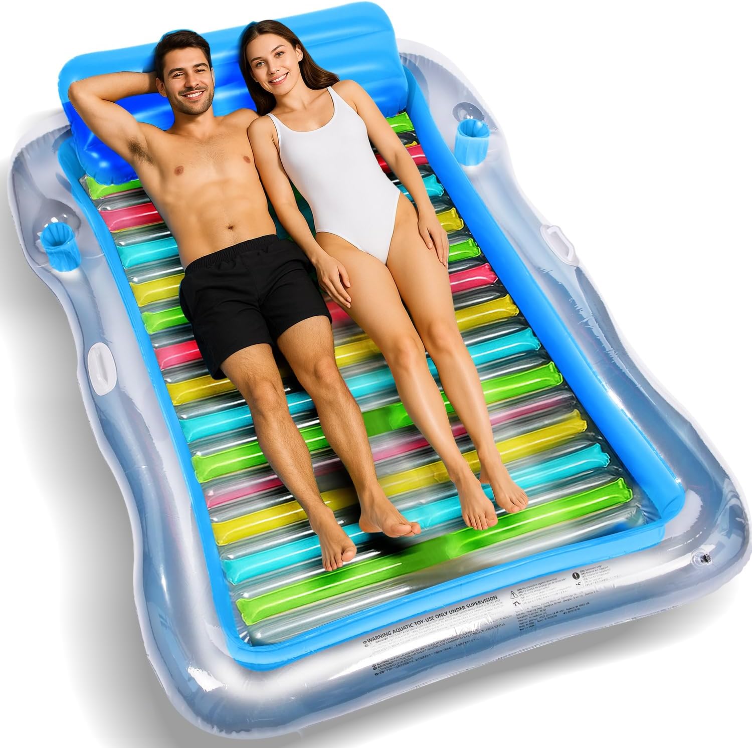 Inflatable Tanning Pool Lounger Float Adults, BAIAI Extra Large Pool Floaties Rafts for Adults with Headrest Drink Holder Sun Tanning Floats for Swimming Pool Lake River Beach Blow Up Floats (XXL)
