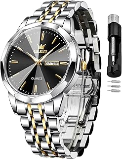 OLEVS Watches for Men Luxury Business Dress Analog Quartz Stainless Steel Waterproof Luminous Male Big Dial Casual Two Tone Wrist Watch with Day Date Calendar