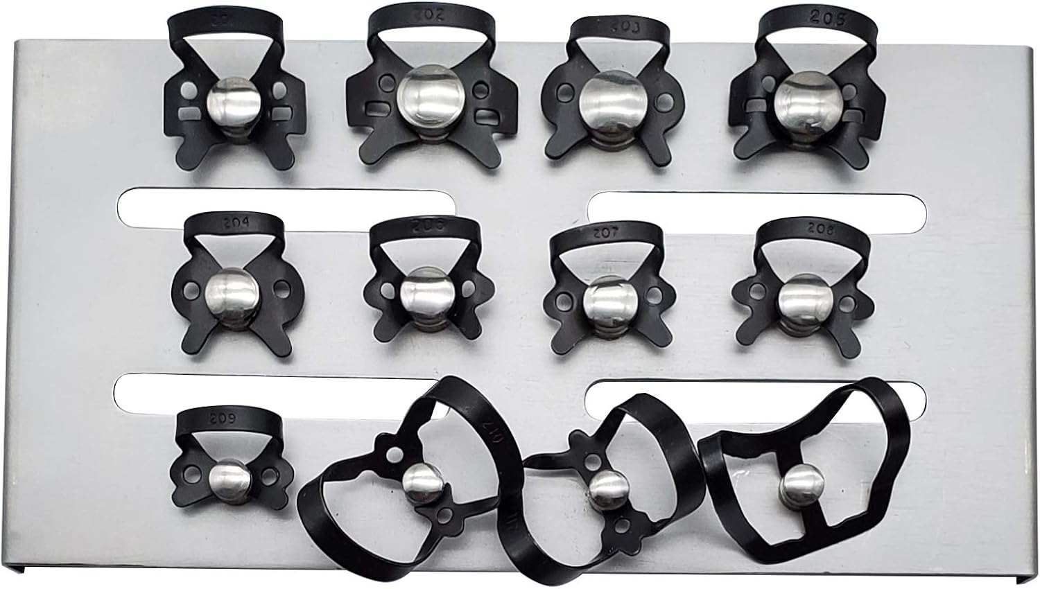 Rubber Dam Clamps Set of 12 with mounting Rack Dental Restorative Endodontic Stainless Steel Black Anti-reflection Matte Black Finish Ideal For Laser operating Dentist