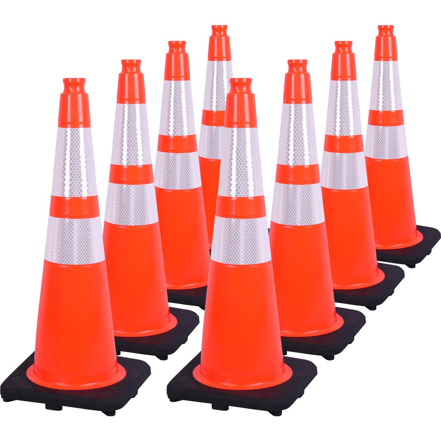 Fluorescent Orange PVC Traffic Cones, Heavy-Duty Black Base Garage Parking Lot Cones Structurally Stable Weatherproof Road Construction Safety Cones (8, Orange, 28" Large)