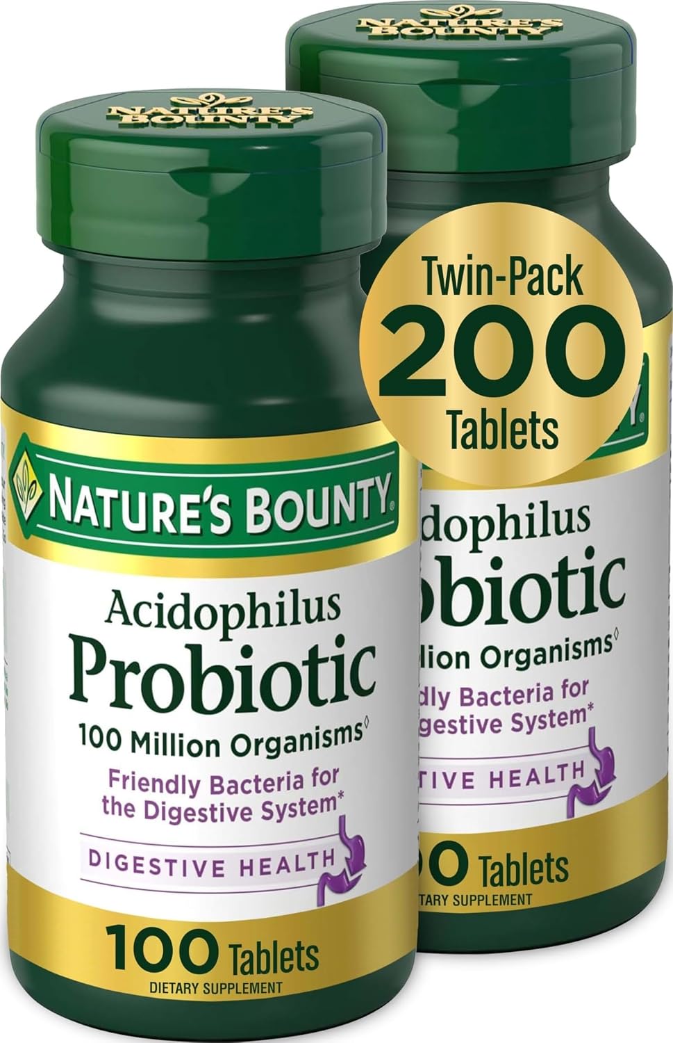Nature's Bounty Acidophilus Probiotic, Daily Probiotic Supplement | Digestive Health, 200 Tablets, Twin Pack
