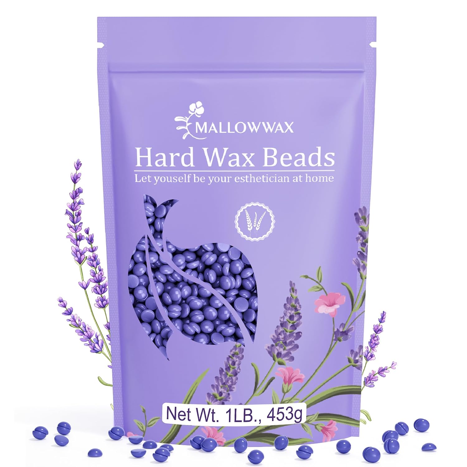Mallowwax Hard Wax Beads, Wax Beans for Hair Removal, Natural Lavender