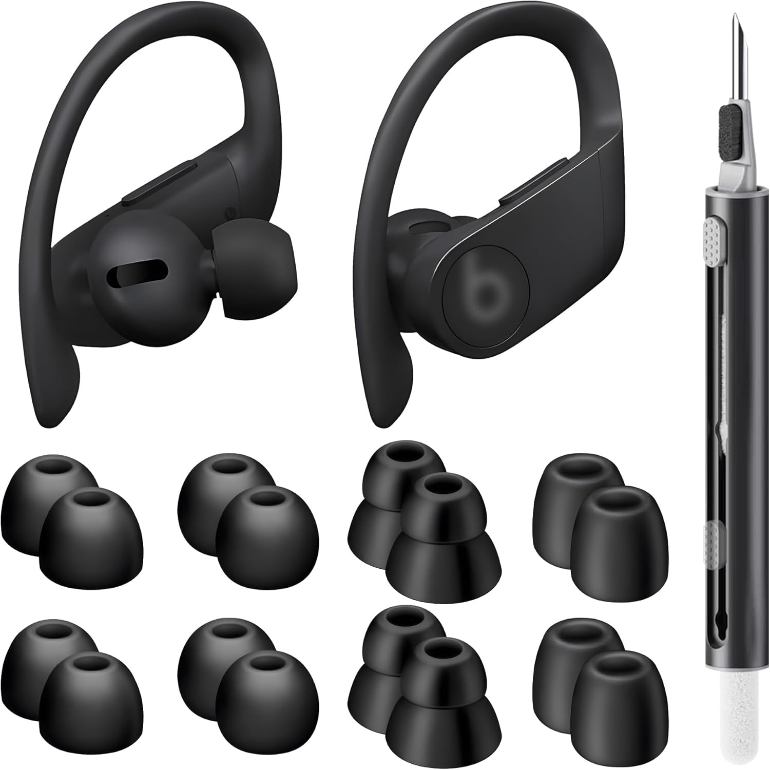 Seltureone 8 Pairs Ear Tips for Beats Powerbeats Pro/Beats Flex/Beats X Non-Slip Soft Silicone Fit in Case Beats Earbuds Replacement Tips for Beats Powerbeats Pro/Beats Flex/urBeats - Black