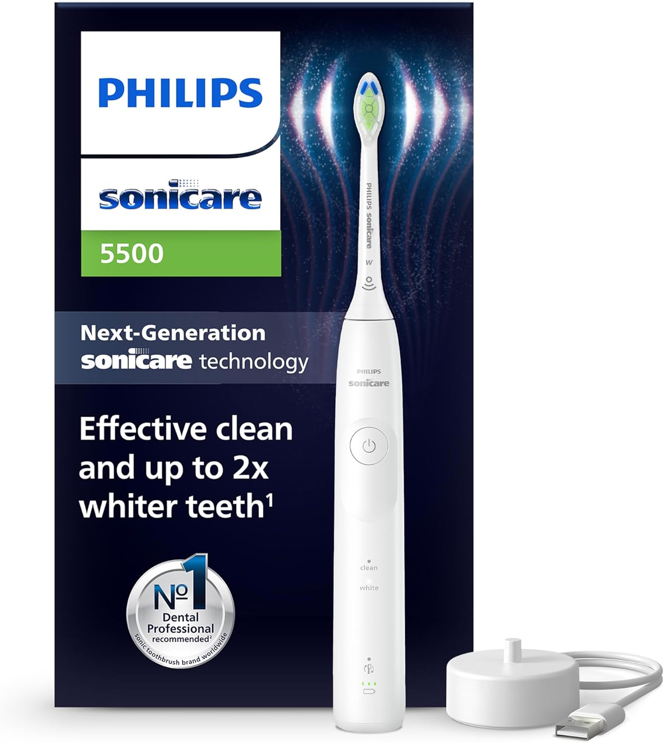 Philips Sonicare 5500 Electric Toothbrush, Sonic Toothbrush with 1 Intensity Level, Pressure Alert, EasyStart, SmarTimer and BrushPacer, White, Model HX7110/01 [New Technology]