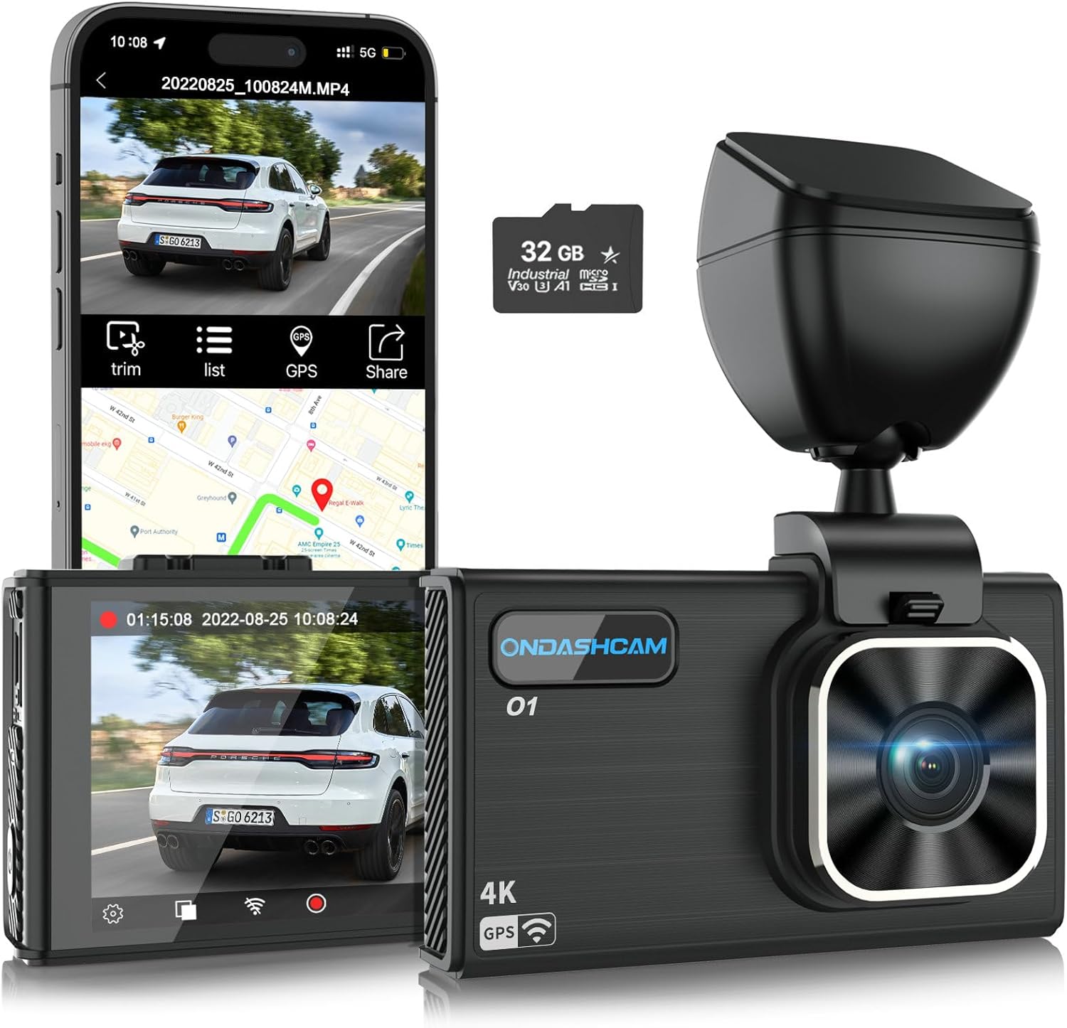 Dash Cam, 4K Dash Camera for Cars with Night Vision, Dash Camera Built-in WiFi/GPS, 3.5" IPS Car Dash Cam with 170° Wide Angle, WDR, G-Sensor, Parking Mode, Support 512GB Max