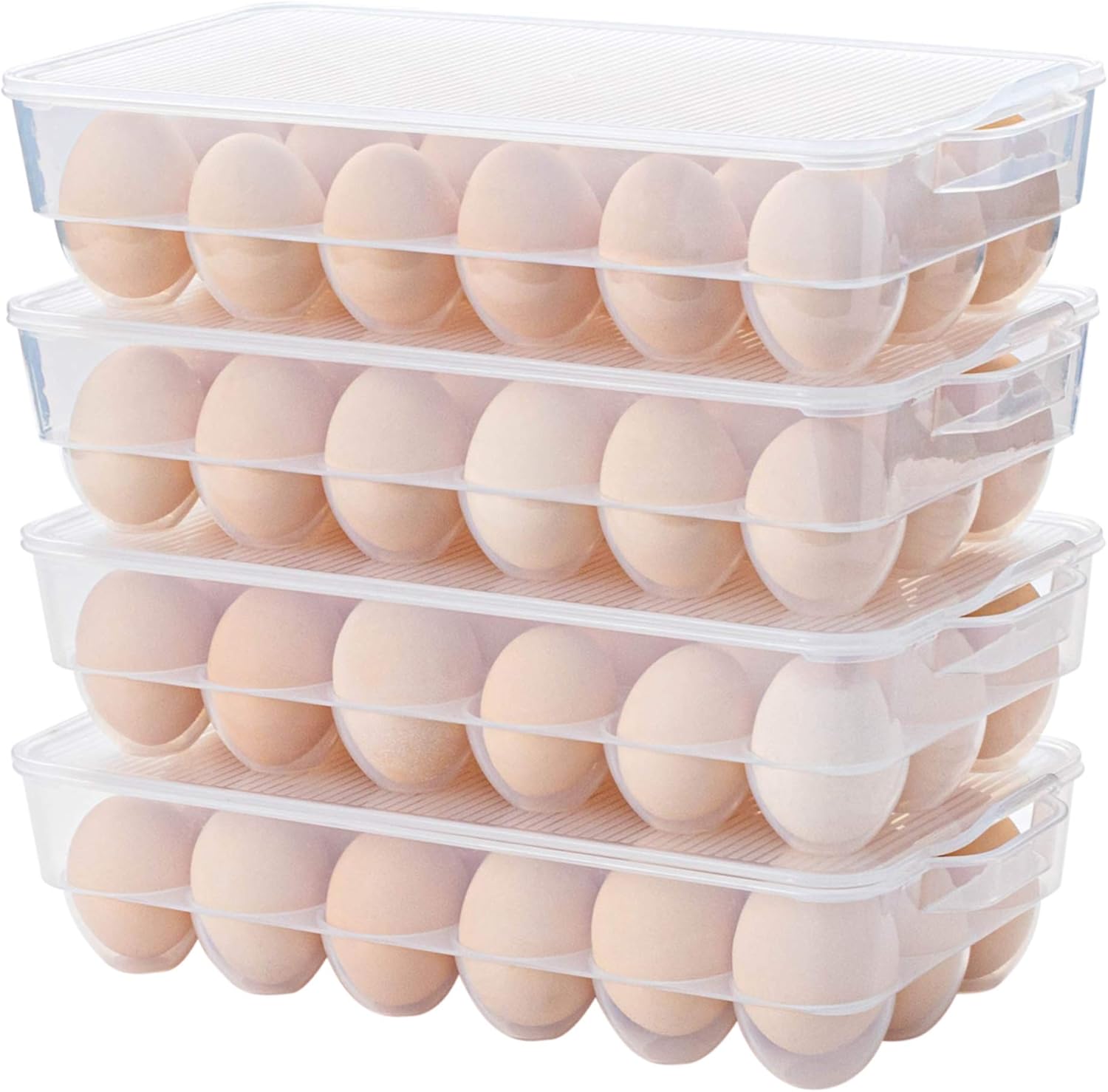 Clear Plastic Egg Holder for Refrigerator, Stackable Egg Storage Trays With Lid & Handles, Plastic Egg Box Carrier 4 Pack, BPA-Free Egg Storage Container for 18 Eggs