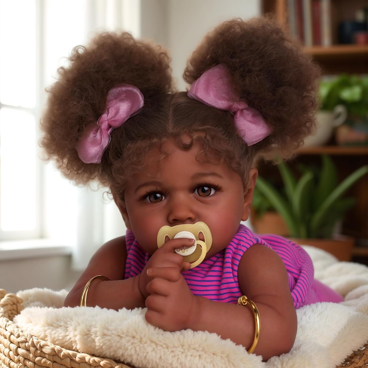 JIZHI Reborn-Baby Dolls 20 Inch Lifelike Black Girl Softness Body African Realistic Newborn Real Life Baby Doll Taupe eye Caramel Skin Curly hairss for Kids Age 3+