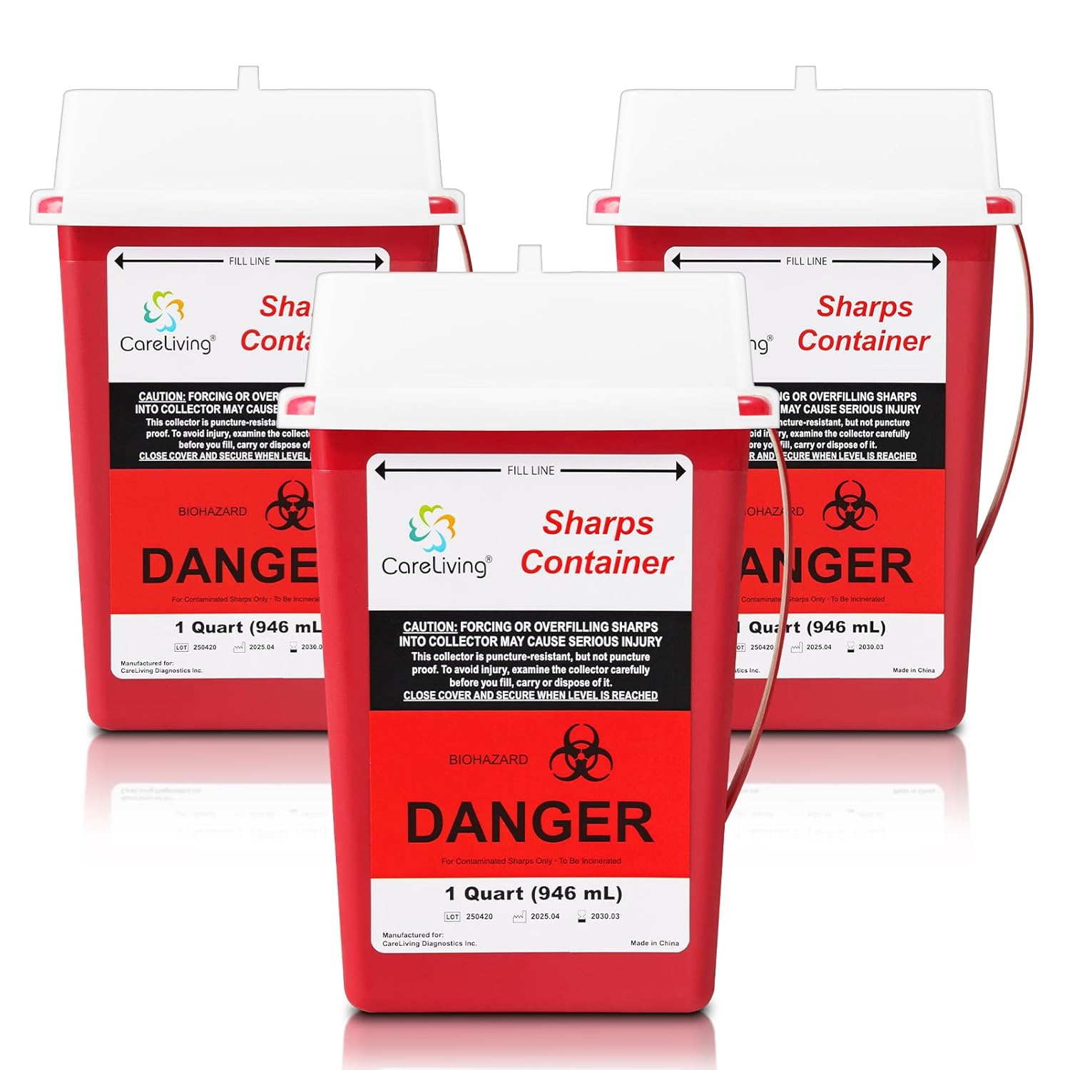 Sharps Container, Sharps Containers for Home Use, 1 Quart (3-Pack), Needle Disposal Containers, Sharps Disposal Container, Small Portable Container for Travel