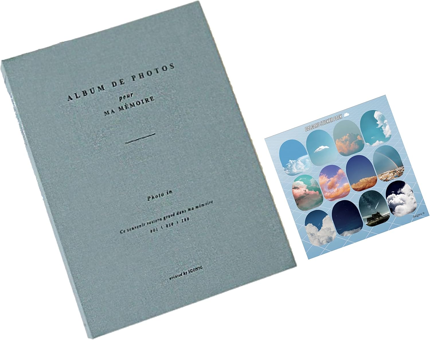 Aesthetic Simple Lovely Korean Hard Cover 4 x 6 in Photo Album Book for couples, family, baby, wedding - holds 100 photos includes 50 double sided memo slips / spiral bound (Mist Blue)