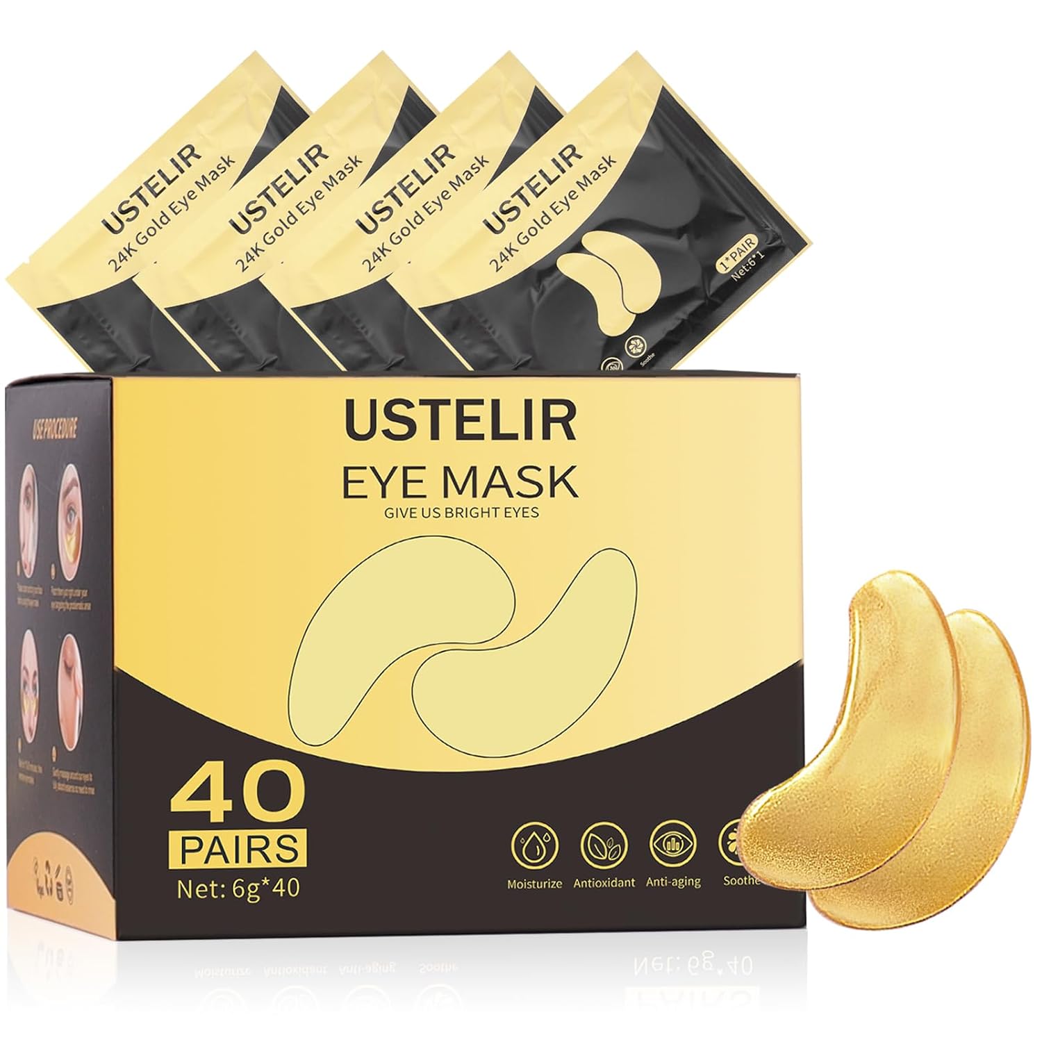 Under Eye Patches, 40 Pairs Eye Mask for Dark Circles, Puffy Eyes, Undereye Bags,Wrinkles,Eye Mask Patches with 24K Gold, Eye Treatment Skin Care for Men & Women Gift