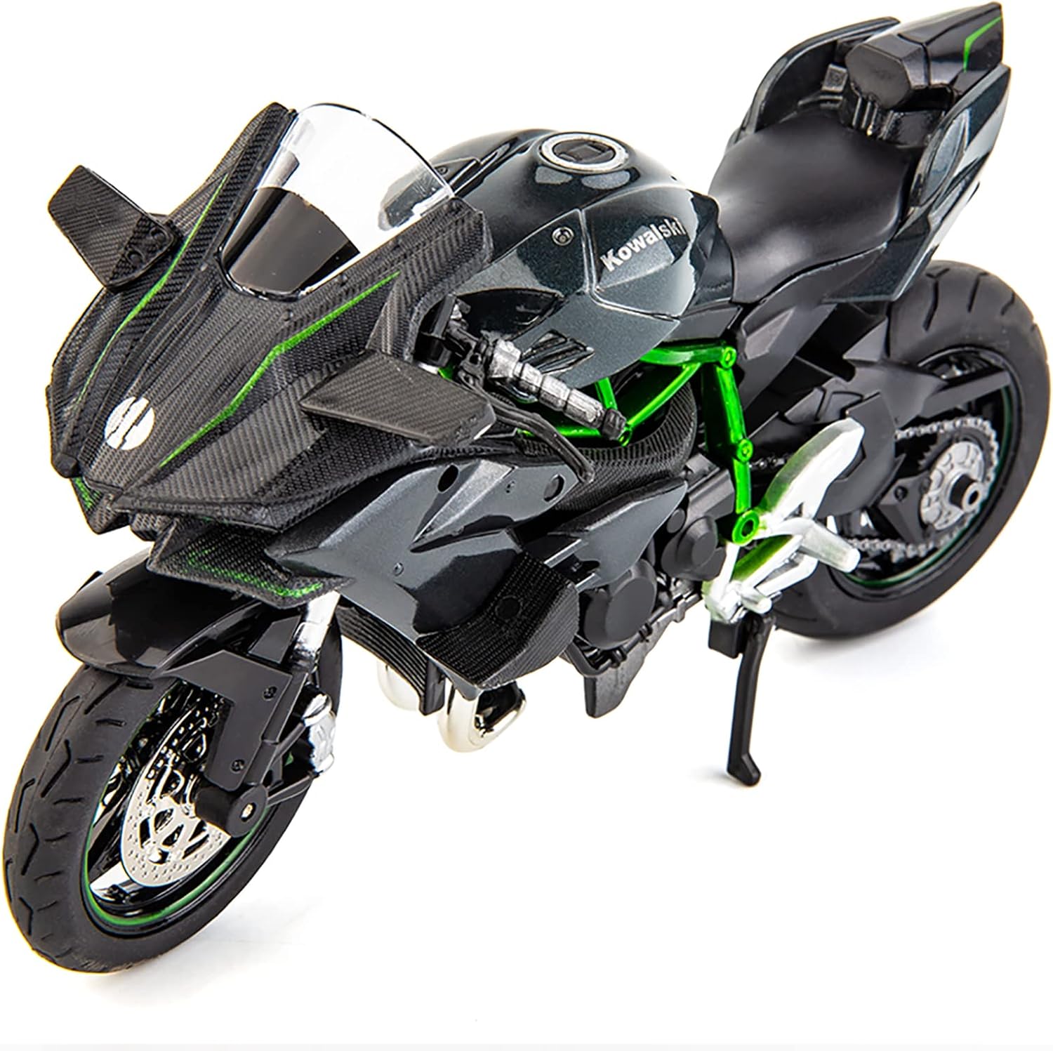 BDTCTK Compatible for 1:12 Kawasaki Ninja H2R Motorcycle DieCast Model, Suspension and Free Roller, Toy Car, Motorcycle Collection, Gift Black