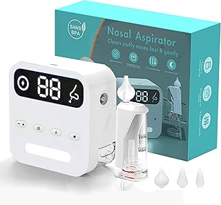Electric Nasal Aspirator with Storage Box,Baby Nose Sucker for Babies,Electric Nose Suction for Baby,3 Silicone Tips,9 Suction Levels,Light Function,Anti-Reflux (BNA-03)