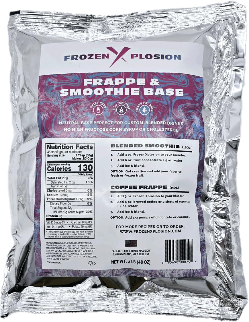 Frozen Xplosion Original Frappe & Smoothie Powder Mix Base, 3 lb. - Make Your Own Frappuccinos, Granitas, Soft Serve Ice Cream, and More - Neutral Taste, Shelf Stable - Dairy Free, Gluten Free