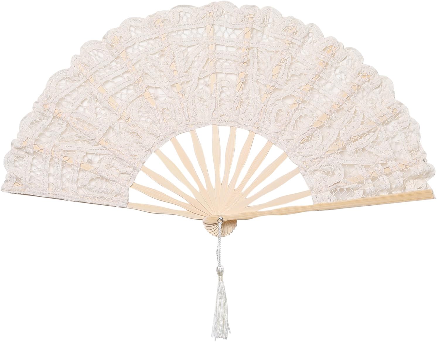 BABEYOND Cotton Lace Folding Handheld Fan Embroidered Bridal Hand Fan with Bamboo Staves for Wedding Decoration Dancing Party