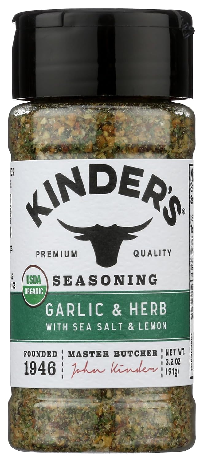 KINDERS Organic Garlic Herb Sea Salt & Lemon Seasoning, 3.2 OZ
