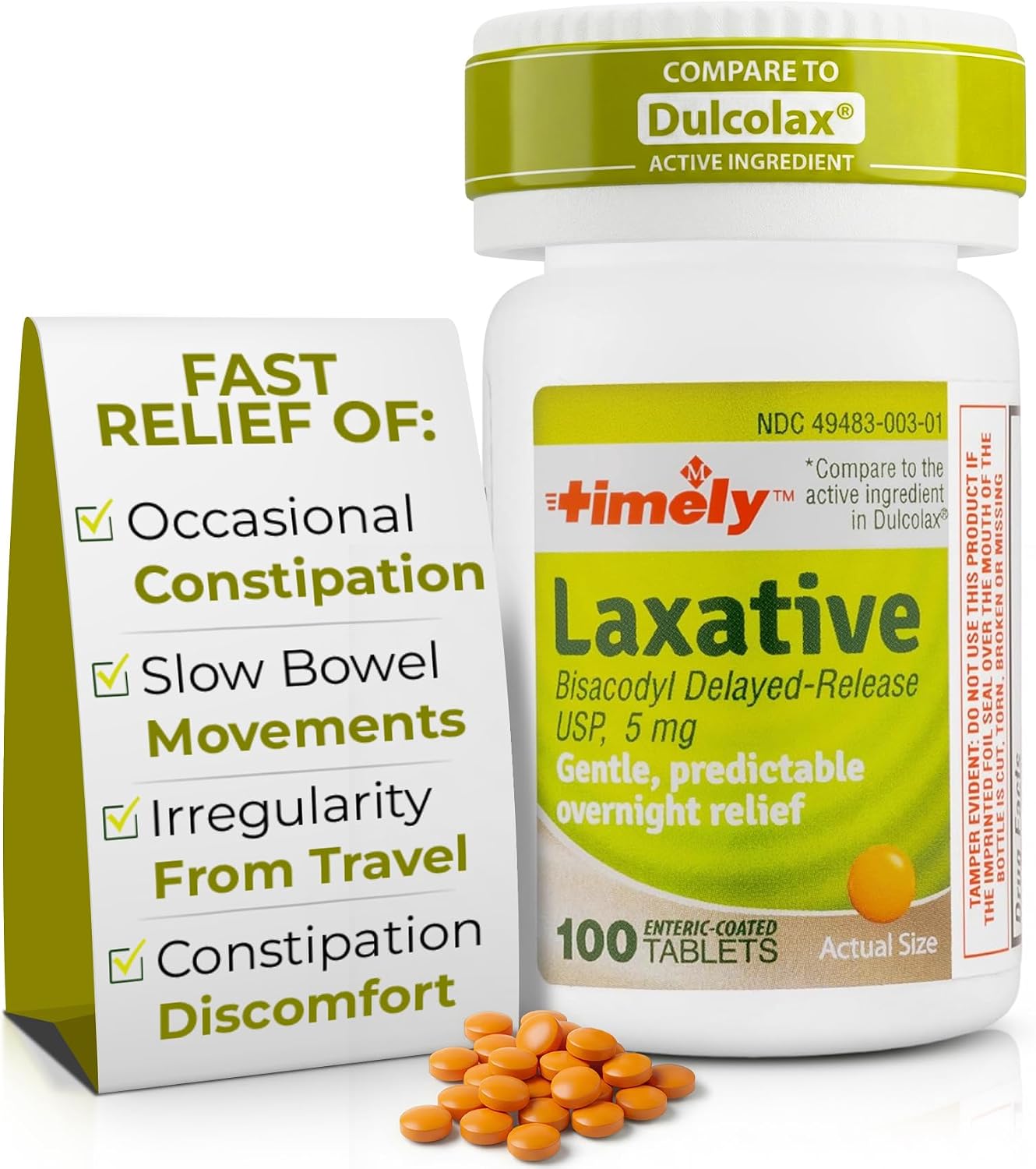 TIME-Cap Labs Stimulant Laxative Bisacodyl 5mg Delayed-Release, 100 Tablets