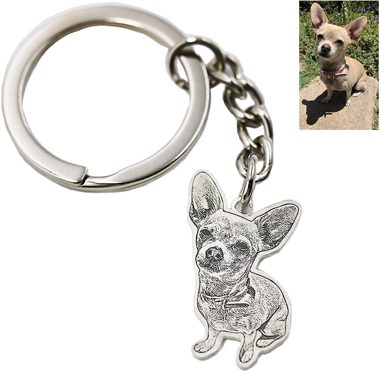 WillingFun Personalised Keychain 925 Sterling Silver Custom Pet Photo Both Sides Engraved Keyring Personalised Dog Keyring Personalised Pet Memorial Gifts (keychain)