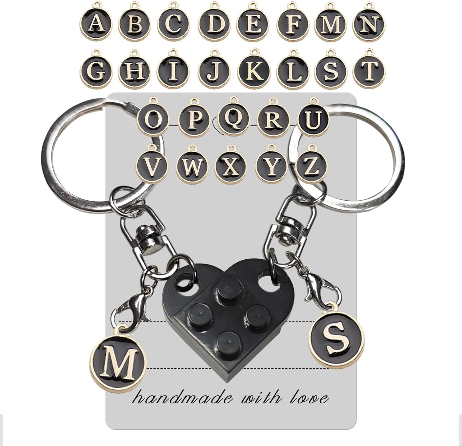 Personalized Brick Matching Heart Keychains - Valentine's Gifts for Mom, Dad, Couple, Boyfriend, Girlfriend, Lovers