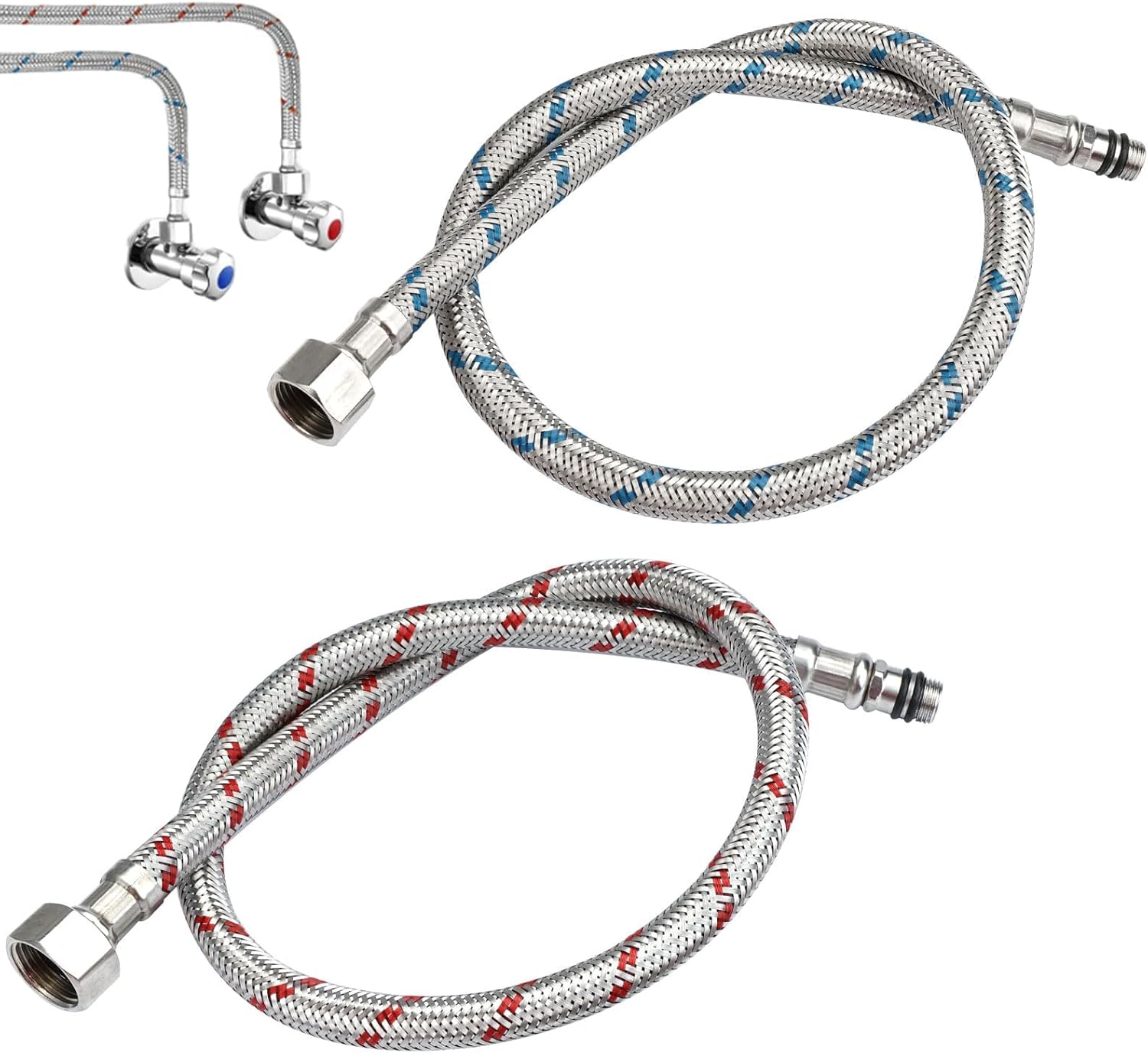 2 Pieces Flexible Tap Connector Tap Tails,600mm Stainless Steel Flexible Pipe,M10X 1/2 BSP Flexi Pipe, Braided Monobloc Tap Mixer Connectors for Kitchen Sink,Bathroom Hot and Cold Water Systems