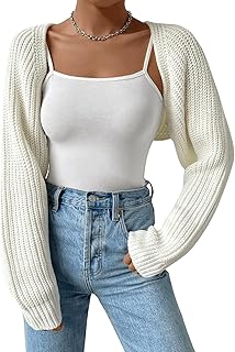 Verdusa Women's Long Sleeve Open Front Knitted Crop Cardigan Sweater Shrug