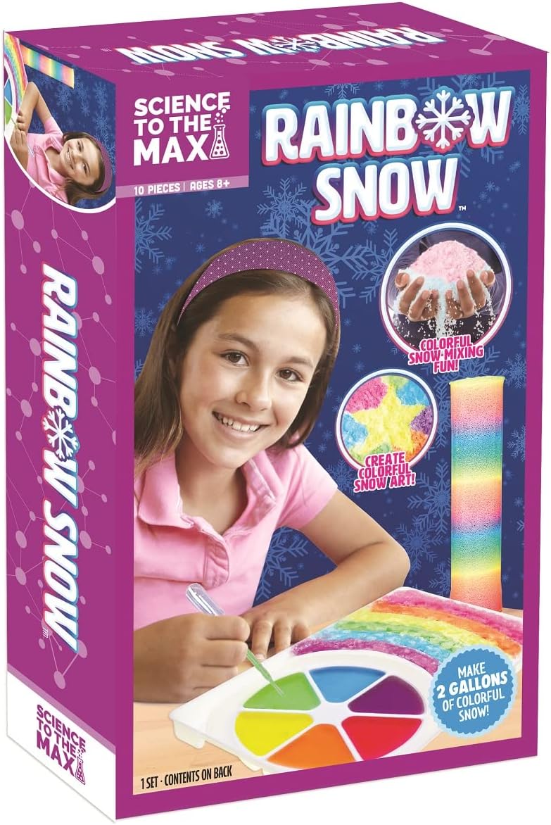 Science to The Max Rainbow Snow- Create 2 Gallon of Colorful and Reusable Snow- 7 Science Experiments Included - Stem Activity Kit for Boys & Girls 8+- Snow for Winter Display