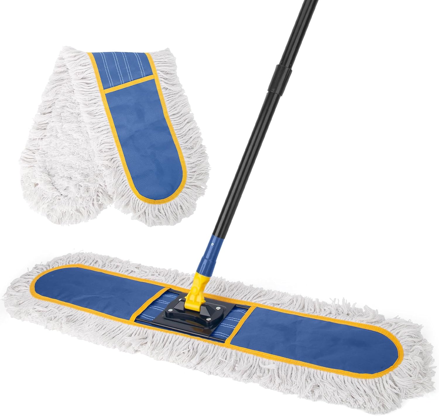 KeFanta 36" Commercial Dust Mops for Floor Cleaning,Industrial Dry Mop with Heavy Duty Long Handle,Large Cotton Reusable Mop Head,for Hardwood,Tile,Concrete,Laminate,Garage Floors(Blue)